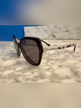Vera Bradley New Clea Vineyard Floral Sunglasses Octagon Blue & Black 55-17-140